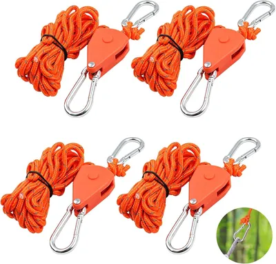 Obrázok produktu pre Stanové napínacie lanká 4 m, 4 ks, nylon, s kladkou, oranžová pre kemping
