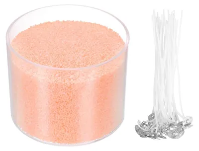 Image de Perles de cire à bougie, 200g, couleur orange clair, avec 20 mèches, pour projets de bricolage