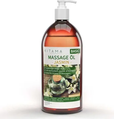 Produktbild von Kitama Aroma Massageöl Jasmin 1-Liter 1L I Pflegendes Körperöl für Massagen I Aroma-Öl für Massage, Thai-Massage & Spa