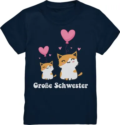 Produktbild von Große Schwester T-Shirt Katze Große Schwester Geschenk – Navy / 122/128 (7-8)