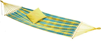 Produktbild von Conacord Hängematte Palermo Comfort gelb türkis kariert 1x2m Hängeliege bis 120 kg Stabhängematte