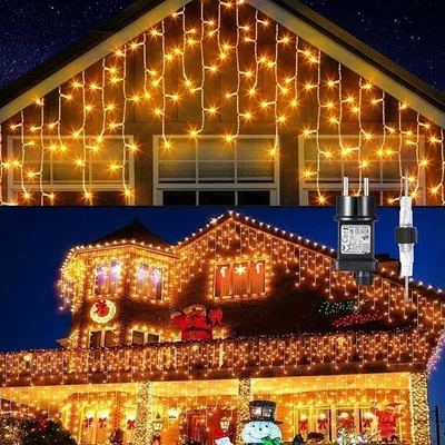 Produktbild von Unyqoos® Lichtervorhang Eisregen – 800 LEDs, 20 m mit 160 Tropfen, 5 m Zuleitung, bis 2× koppelbar, 8 Modi + Timer (6/18 h), für Außen,