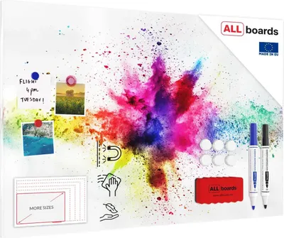 Immagine prodotto di Lavagna magnetica in acciaio ESPLOSIONE DI COLORE HOLI 90x60 cm MetalBoards lastra con stampa adatta per tutti i tipi di calamite + set di accessori GRATIS