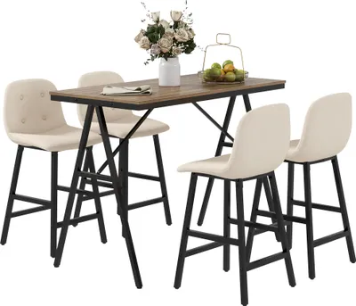 Produktbild von Bargarnitur 5-teilig, Tisch und 4 Stühle, Knopfheftung, dicke Polsterung, Leinenoptik, Beige