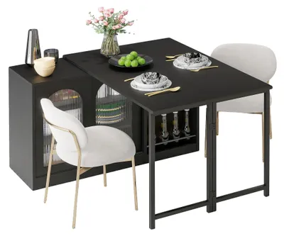 Obrázok produktu pre Barový stôl, úložný priestor, MDF, 102 cm (dĺžka) x 60 cm (šírka) x 91 cm (výška), otočný, nastaviteľné police, ideálny do jedálne a kuchyne