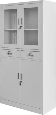 Zdjęcie produktu dla Szafa biurowa metalowa na akta i dokumenty Mega-M WENUS W-01 przeszklona z szufladami szara 90x40x185 cm skręcana