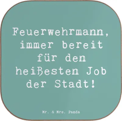 Produktbild von Mr. & Mrs. Panda Untersetzer für Gläser Spruch Feuerwehrmann Held - Meeresbrise - Geschenk, bieruntersetzer, Tischschoner, handgefertigte Geschenke, Beruf, Berufsliebe