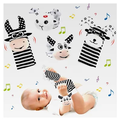 Produktbild von Rasselsocken und Fußfinder für Babys, 4-teiliges Set für 0–12 Monate