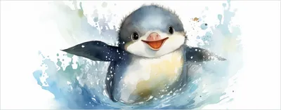 Produktbild von Wallario selbstklebendes Poster - Pinguin in Aquarell, Größe: 80 x 200 cm