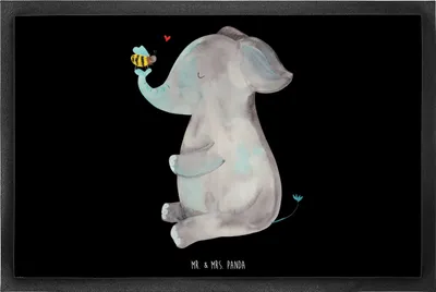 Produktbild von Mr. & Mrs. Panda fußmatte Elefant Biene 60 x 90 cm - Schwarz - Geschenk, Bodenvorleger, Hochzeitsgeschenk, Haustürmatte, Liebesspruch, Liebe, Lustige Sprüche, Fußabtreter
