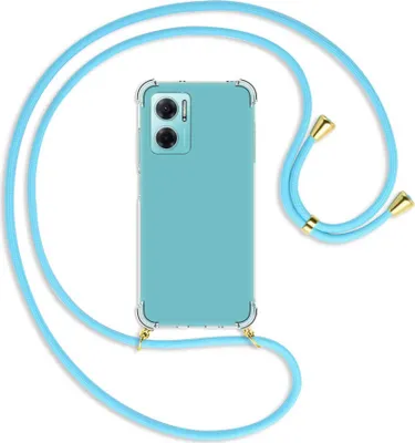 Produktbild von Handykette Backcover-Schutzhülle mit Band (Metall goldfarben) für Xiaomi Redmi 10 5G / Note 11E - himmelblau