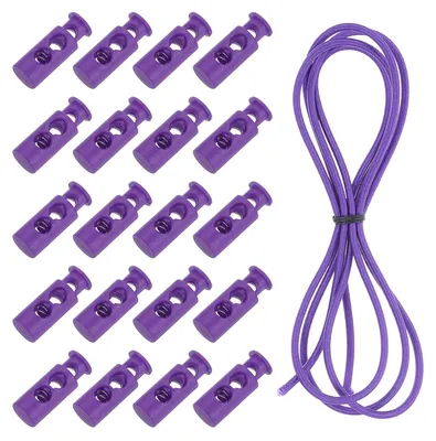 Produktbild von Kordelstopper 2-Loch mit elastischem Schockseil - 25 Stück Kunststoff-Seilstopper und 1 Meter Stretch-Kordelzug - Lila