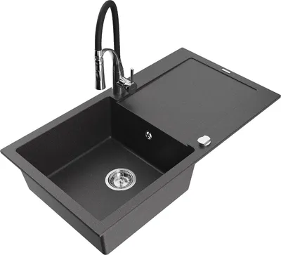 Immagine prodotto di Mexen Leo lavello in granito a 1 vasca con scolapiatti e rubinetto da cucina Aster, nero maculato - 6501-76-73450-07