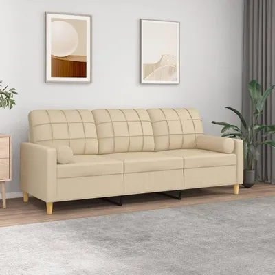 Produktbild von ZMH 3-Sitzer-Sofa mit Zierkissen Creme 180 cm Stoff