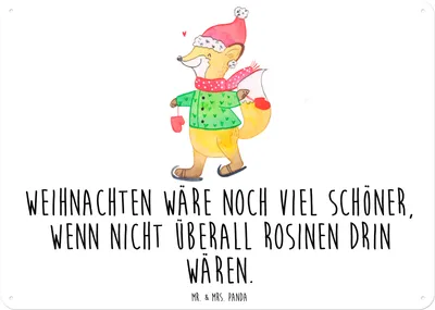 Produktbild von Mr. & Mrs. Panda Wandbild Fuchs  Schlittschuhe DIN A6 - Weiß - Geschenk, Retro Blechschild, Winter, Weihnachten, Tannenbaum, tafel, Weihnachtsmann, Heiligabend, Schild