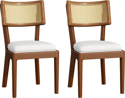 Image de AIORBER 2 chaises de salle à manger en bois massif avec dossier en rotin, coussin en velours, modernes, confortables, noyer