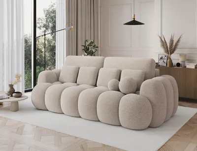 Produktbild von Schlafsofa, Sofa mit Schlaffunktion und Bettkasten, Polstersofa  aus Bouclé, Couch für Wohnzimmer, Sofagarnitur Wohnlandschaft mit Bettfunktion - Sofa Elvento - Beige (Royal 18)