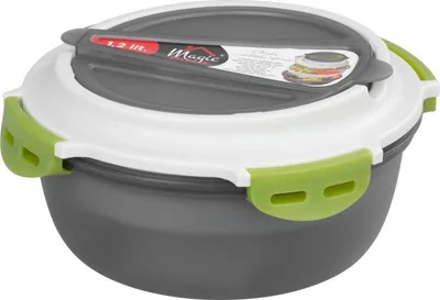 Image de Boite repas MagicHome, ronde, avec fourchette/cuillere, 1200 ml, 21,1x9,7 cm
