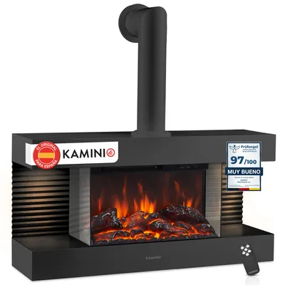 Imagen del producto de KAMINIO Chimenea eléctrica LIZ con conducto de chimenea: Chimenea eléctrica de pared con calefacción, efecto de llama 3D, luz ambiental LED y mando a distancia. Color: