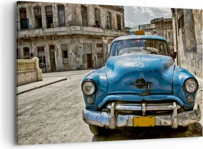 Produktbild von Bild auf Leinwand - Leinwandbild - Auto Retro Kuba Havanna - 120x80cm - Wand Bild - Wanddeko - Leinwanddruck - Bilder - Kunstdruck - Wanddekoration - Leinwand bilder - Wandkunst - AA120x80-2461