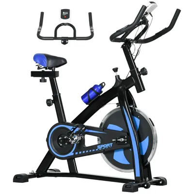 Produktbild von Rower treningowy SPORTNOW z regulowanym siodełkiem i oporem Rower fitness z wyświetlaczem LCD, czujnikiem tętna, stalowy, niebieski