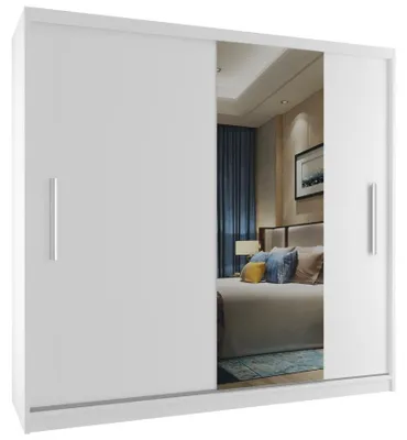 Image de BELINI Verona : Armoire coulissante de 200 cm, blanche, finition mate - Armoire avec miroir et penderie, idéale pour la chambre
