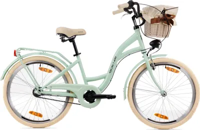 Zdjęcie produktu dla Dziecięcy rower miejski Goetze Style 24 cale, 14-calowa rama typu step-through, 3-biegowy Shimano Nexus, hamulec nożny, hamulec V-brake, LED, kosz ratanowy