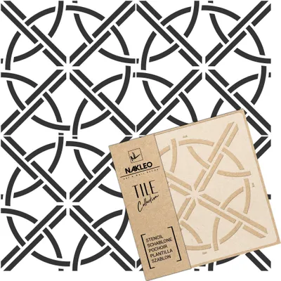 Produktbild von Tile Fliesen Schablone zum Malen 15x15 cm, Tarragona Geometrischer Retro Kreis, Kunststoff Wiederverwendbare Bodenschablone DIY