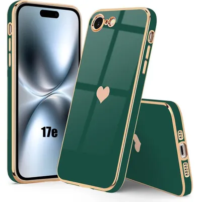 Image de Coque pour iPhone 17e, Silicone Protection Anti-Rayures Antichoc Slim Motif Coeur - Vert Nuit