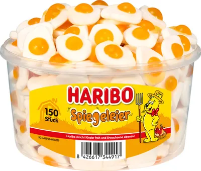 Produktbild von Haribo Spiegeleier, Weiche Süßigkeiten, 1 kg, Fruits, Orange, Weiß, Gelb, 1442 kJ, 339 kcal