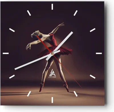 Produktbild von Wanduhr - Quadrat - Glasuhr - Ballerina Rot Kleid - 40x40cm - Schleichendes Uhrwerk - Lautlos - zum Aufhängen bereit - Dekoration Modern - Wanddekoration aus Glas - C3AC40x40-4336