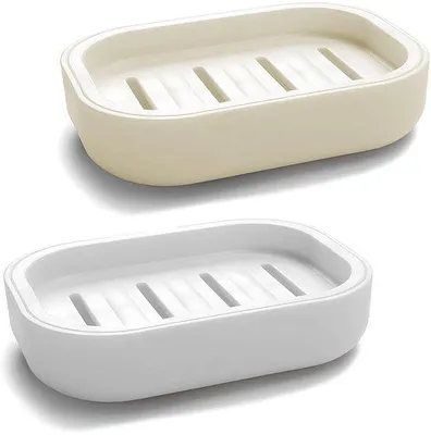 Produktbild von Kunststoff- Zeepdosen - 2er Set - Antirutsch - Trocken - Bad- und Küchen-Set - Hochwertige Kunststoff - Drainage-Design - Seifenbehälter