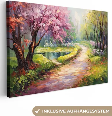 Produktbild von MuchoWow® - Leinwandbilder - Aquarell - Natur - Bäume - Kunst - Blumen, Wandbild, Wanddeko Bilder Wohnzimmer, 90x60 cm