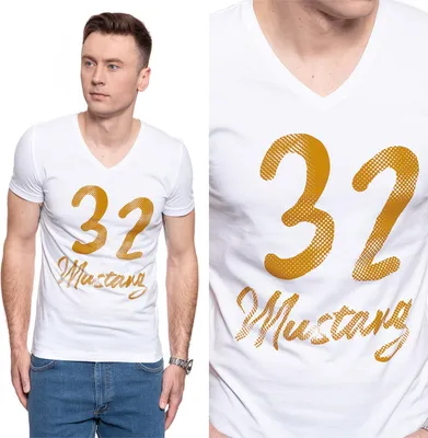 Produktbild von MUSTANG Herren, T-Shirt AARON V PRINT, M, Złoty, sport, tshirt, shirt