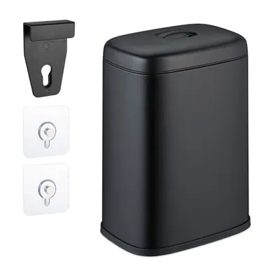 Immagine prodotto di Relaxdays Cestino da rifiuti a parete, 5 litri, da agganciare o incollare, cestino interno, cestino da cucina, cestino da bagno, nero