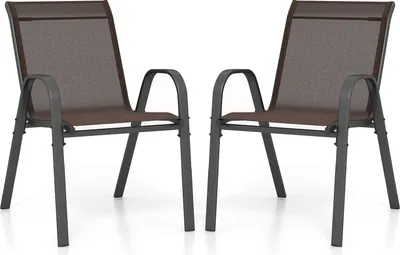 Produktbild von COSTWAY 2er Set Gartenstühle stapelbar, Balkonstühle Terrassenstühle Stapelstühle mit Armlehnen bis 150 kg belastbar, 56x70x84cm Braun