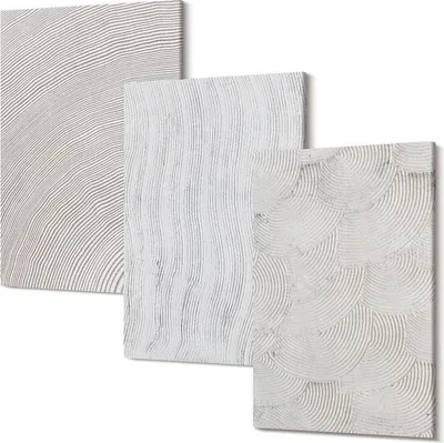 Produktbild von Leinwandbild – Wandbild – Leinwandbilder – Kunstdruck – Polycanvas – Modern – Mehrteilig – 3-Teilig Set – Hochwertig – Geruchslos – Lichtecht – Fertig Aufgespannt – 40x60 Cm Je Teil - Muster im Sand, lineare geometrische Strukturen