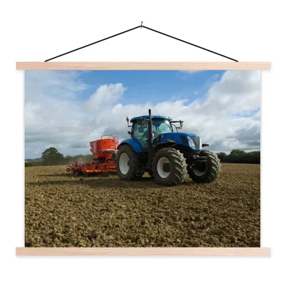 Produktbild von MuchoWow® Textilposter Traktor - Blau - Landleben - Wolken 40x30 cm mit holzfarbenen Rahmen - Bilder