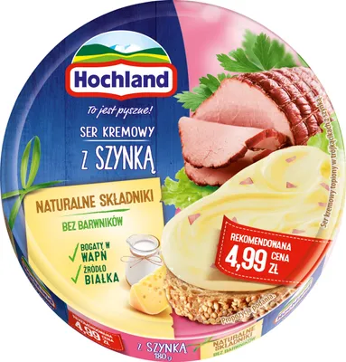Zdjęcie produktu dla Hochland z szynką Ser kremowy topiony w trójkącikach 180 g
