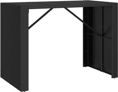 Produktbild von Schwarzer Bartisch für den Außenbereich aus Polyrattan mit schwarzer Glasplatte, 145 x 80 x 110 cm