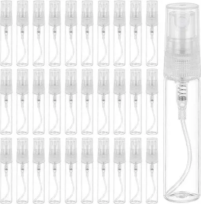 Immagine prodotto di 30 mini flaconi spray trasparenti da 5 ml - flaconi da viaggio ricaricabili - tappo spray - fragranze da profumo - accessori da viaggio - set cosmetico