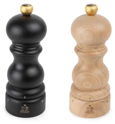 Produktbild von Dekomiro - Set PEUGEOT Paris Pfeffermühle schoko und Salzmühle natur u'Select 15 cm im Dekomiro Geschenkset mit 100 gr. Salz