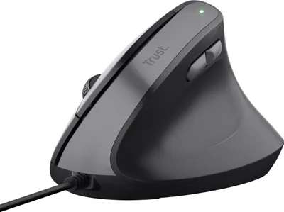 Produktbild von Trust Yuno Vertikale Maus, Ergonomische Maus für Rechtshänder, Vorbeugung Gegen Mausarm/Tennisarm (RSI Syndrom), 60% Recyclingkunststoff, mit Kabel, Computer Laptop PC Mac - Schwarz