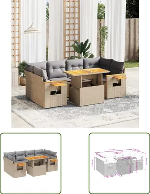 Produktbild von The Living Store 7-tlg. Garten-Sofagarnitur mit Kissen Beige Poly Rattan