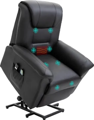 Produktbild von Massagestuhl mit Aufstehhilfe, 8 Vibrationspunkte, Heizfunktion, Fußstütze, Schwarz