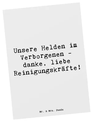 Produktbild von Mr. & Mrs. Panda Postkarte Spruch Reinigungskraft Helden - Weiß - Geschenk, Aufmerksamkeit, Ansichtskarte, Postkarten, Dankeschön, Ansichtskarten, bildkarte, danke, sagen