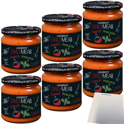 Produktbild von Langbeins DailyMeal  Tomate-Basilikum Suppe 6er Pack (6x350ml Glas) + usy Block