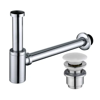Produktbild von HOMELIVE Röhrensiphon für Waschbecken Abflussgarnitur Siphons 1-1/4"x32mm, Geruchsverschluss Sifon Universal Ablaufgarnitur Pop-Up Ventil 1 1/4 Zoll