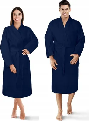 Zdjęcie produktu dla Szlafrok Damski Mężczyźni Uni  Bawełna Kimono Wafel Gofer Granatowy Xs