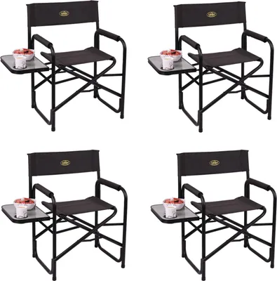 Produktbild von 4x Campingstuhl klappbar, schwarz, Regiestuhl mit Seitentisch und Getränkehalter